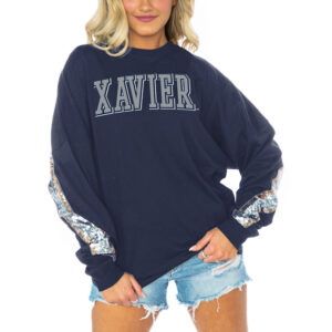 Women's Gameday Couture  Navy Xavier Musketeers Guess Who's Back Long Sleeve T-Shirt