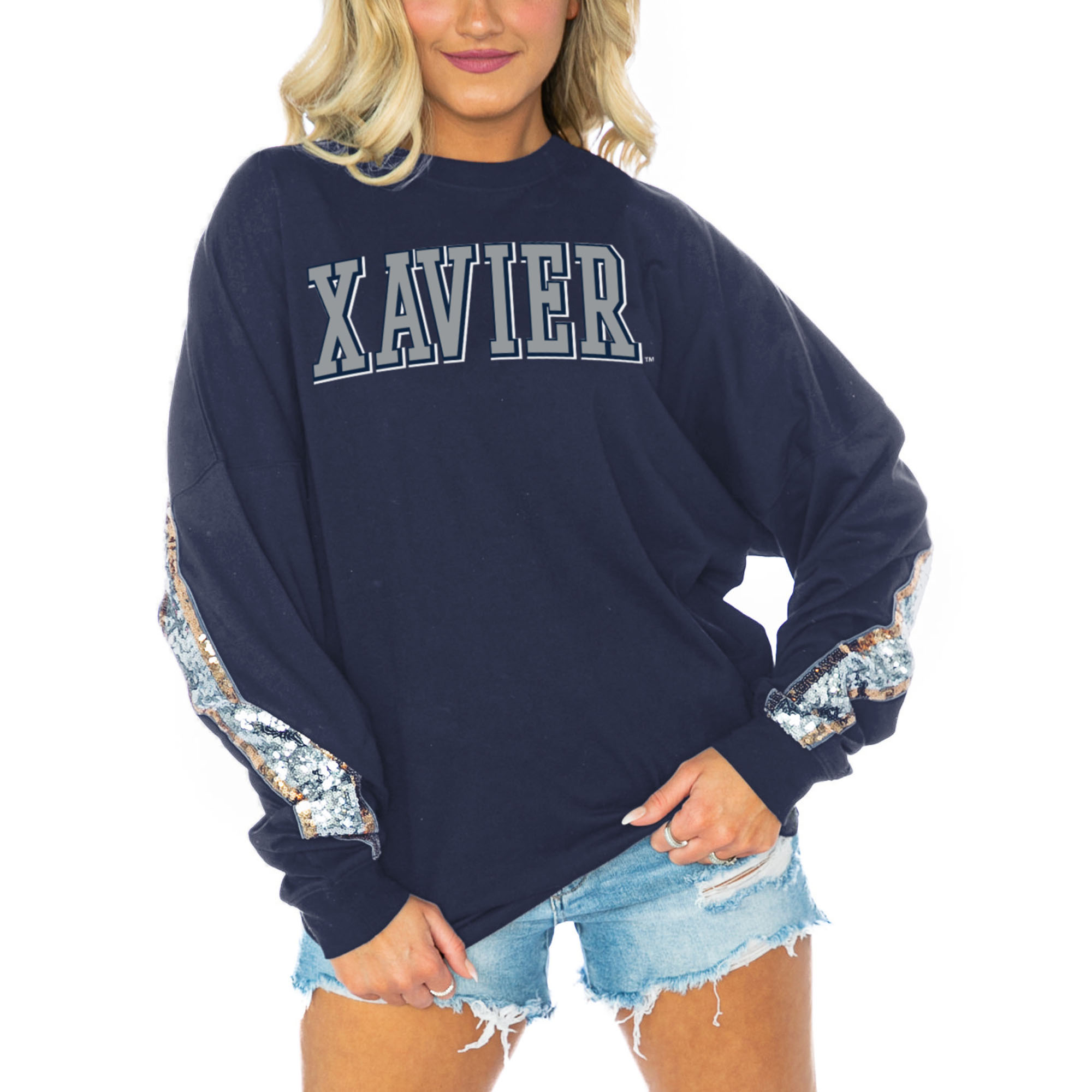 Women's Gameday Couture Navy Xavier Musketeers Guess Who's Back Long Sleeve T-Shirt