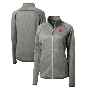 Women's Cutter & Buck  Heather Gray Nebraska Huskers Alumni Mainsail Sweater-Knit Full-Zip Jacket