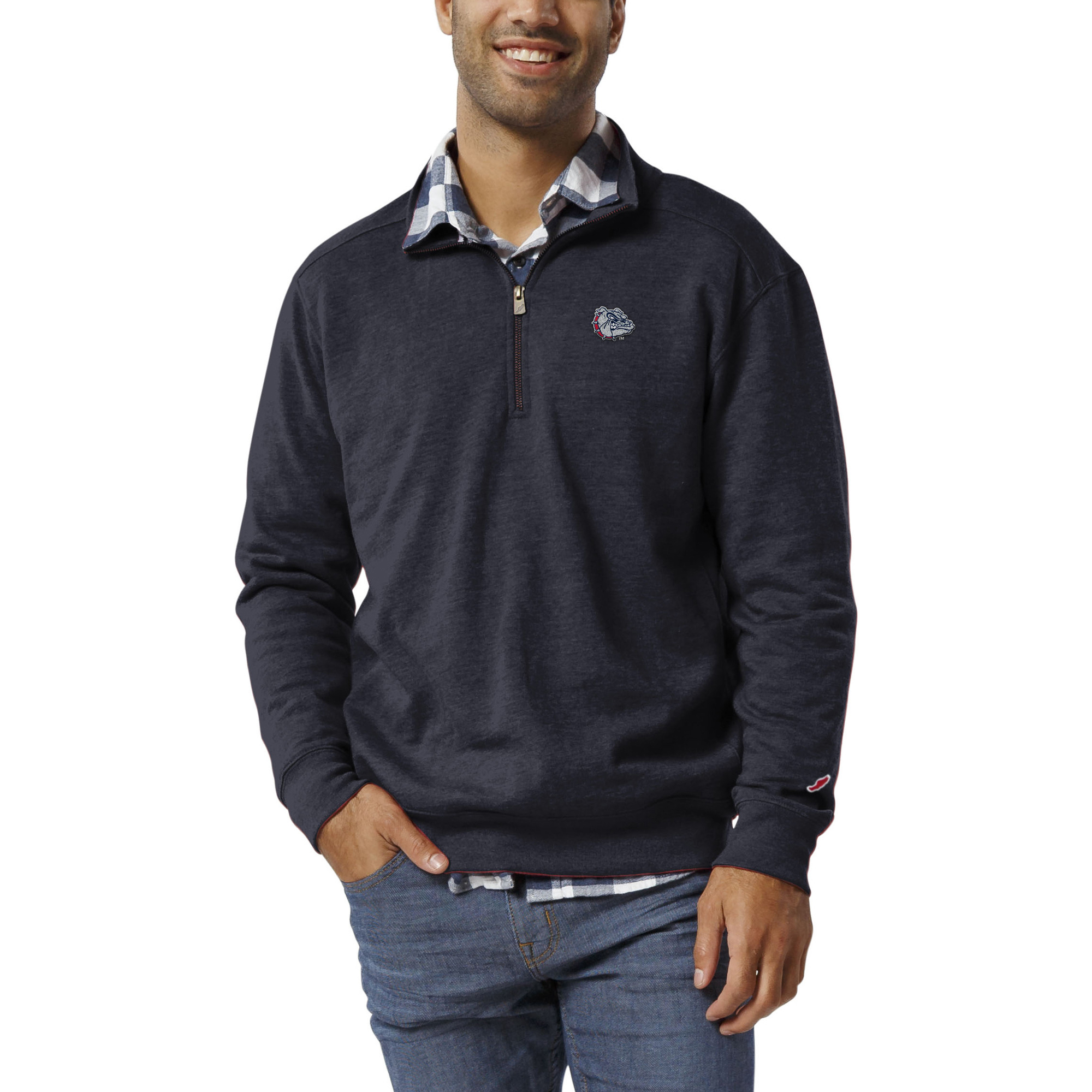 Men's League Collegiate Wear Heather Navy Gonzaga Bulldogs Heritage Tri-Blend Quarter-Zip Pullover Sweatshirt