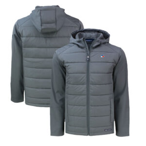 Men's Cutter & Buck Gray Toronto Blue Jays Big & Tall Evoke Hybrid Eco Softshell Recycled Full-Zip Hoodie