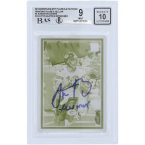 Aaron Rodgers Green Bay Packers Autographed 2018 Panini Donruss Plates & Patches Printing Plate #MVP-4 #1/1 Beckett Fanatics Witnessed Authenticated 9/10 Card with "XLV MVP" Inscription - 9,8.5,10,9 Subgrades