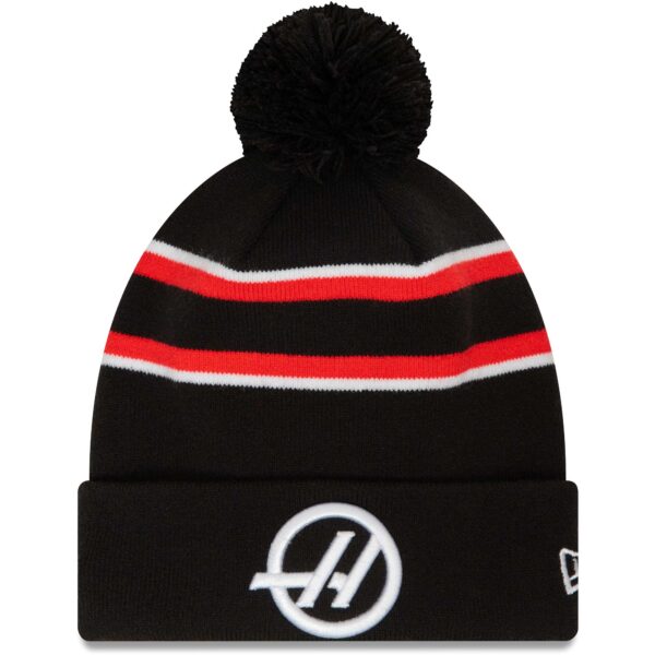 Men's New Era Black Haas F1 Team Team Cuffed Knit Hat with Pom