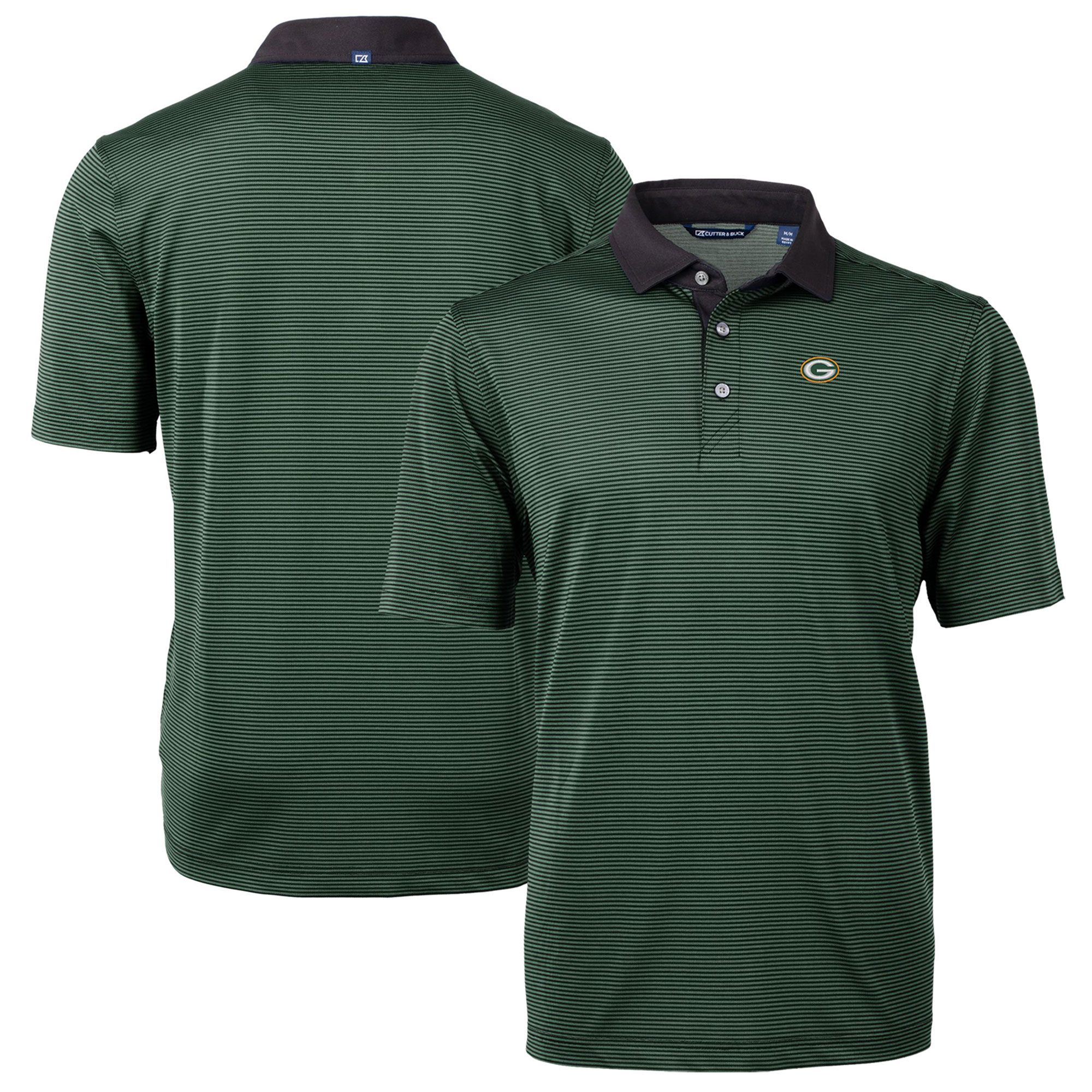 Men's Cutter & Buck Green/Black Green Bay Packers Virtue Eco Pique Micro Stripe Recycled Polo