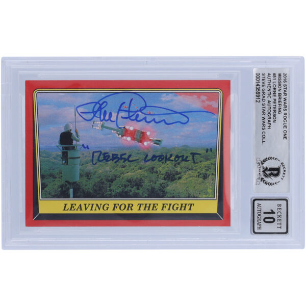 Lorne Peterson Star Wars Autographed 2016 Topps Rogue One #51 BGS Authenticated 10 Card with "Rebel Lookout" Inscription - Image 4