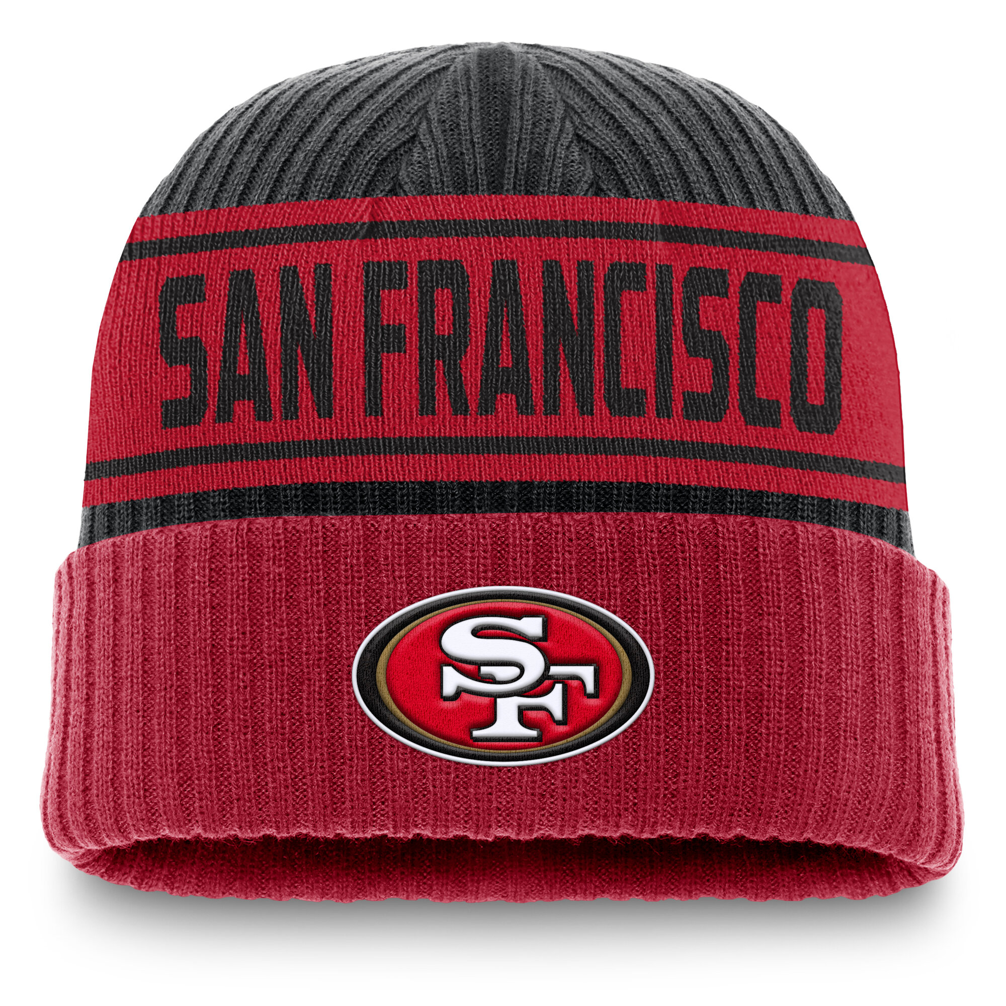 Men's Fanatics Black/Scarlet San Francisco 49ers Penalty Cuffed Knit Hat