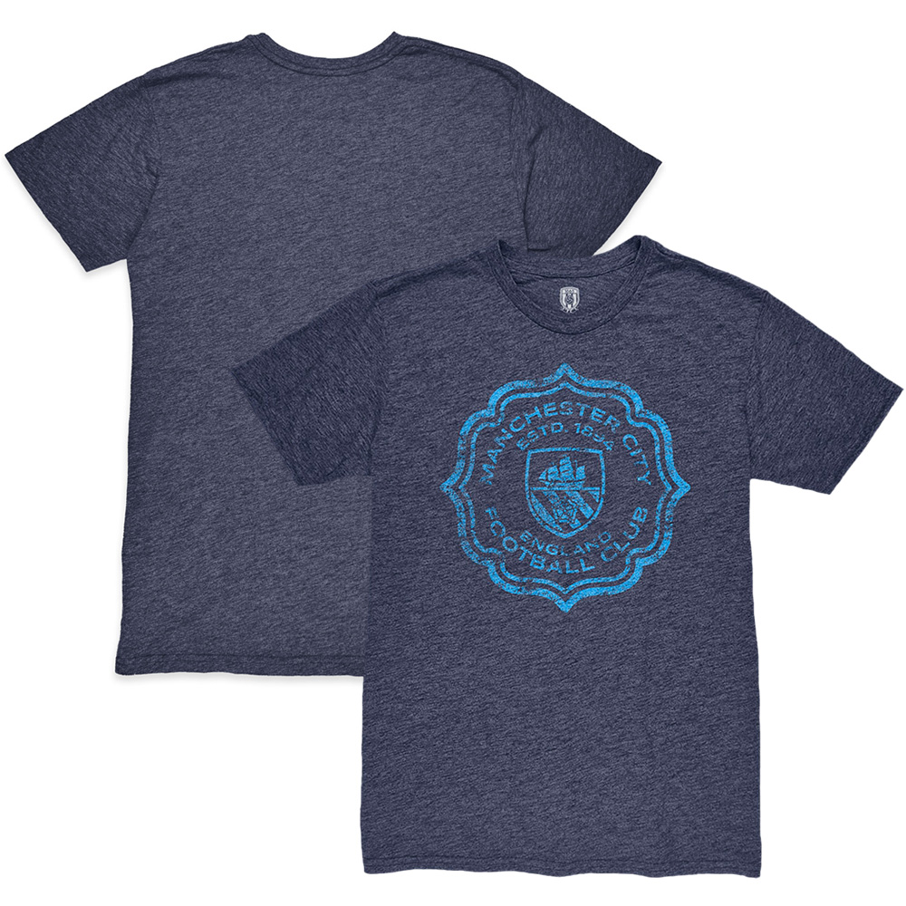 Men's 1863FC Heather Navy Manchester City Retro Flourish Twisted Tri-Blend Slub T-Shirt - Image 2