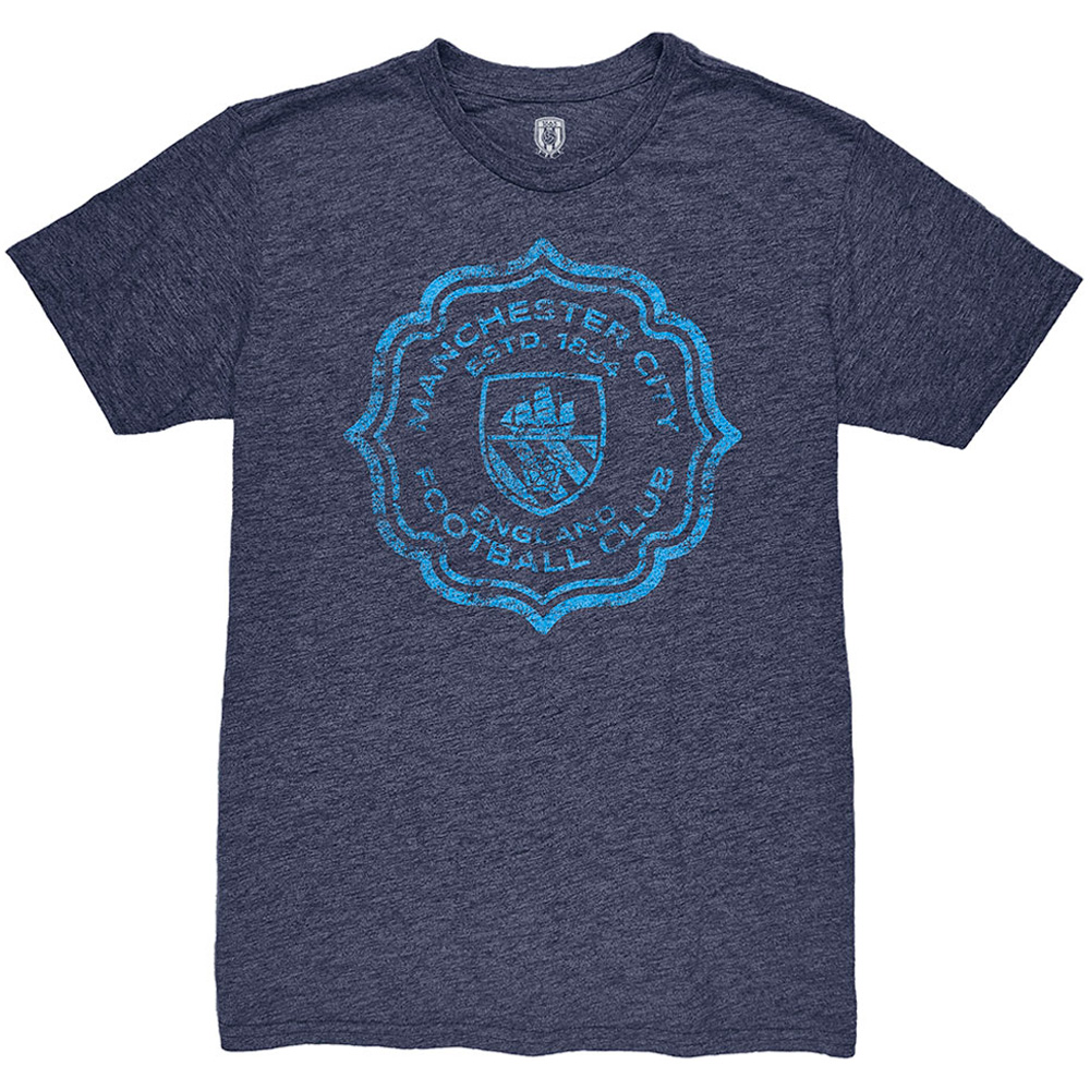 Men's 1863FC Heather Navy Manchester City Retro Flourish Twisted Tri-Blend Slub T-Shirt - Image 6