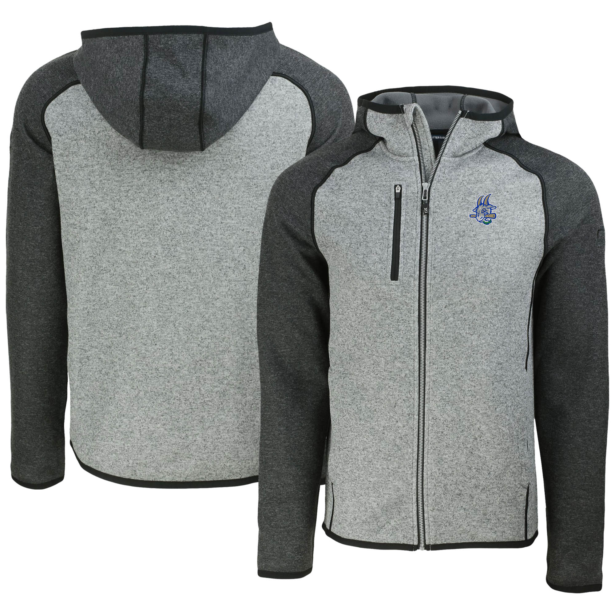 Men's Cutter & Buck Heather Gray/Heather Charcoal Hartford Yard Goats Mainsail Raglan Full-Zip Hoodie