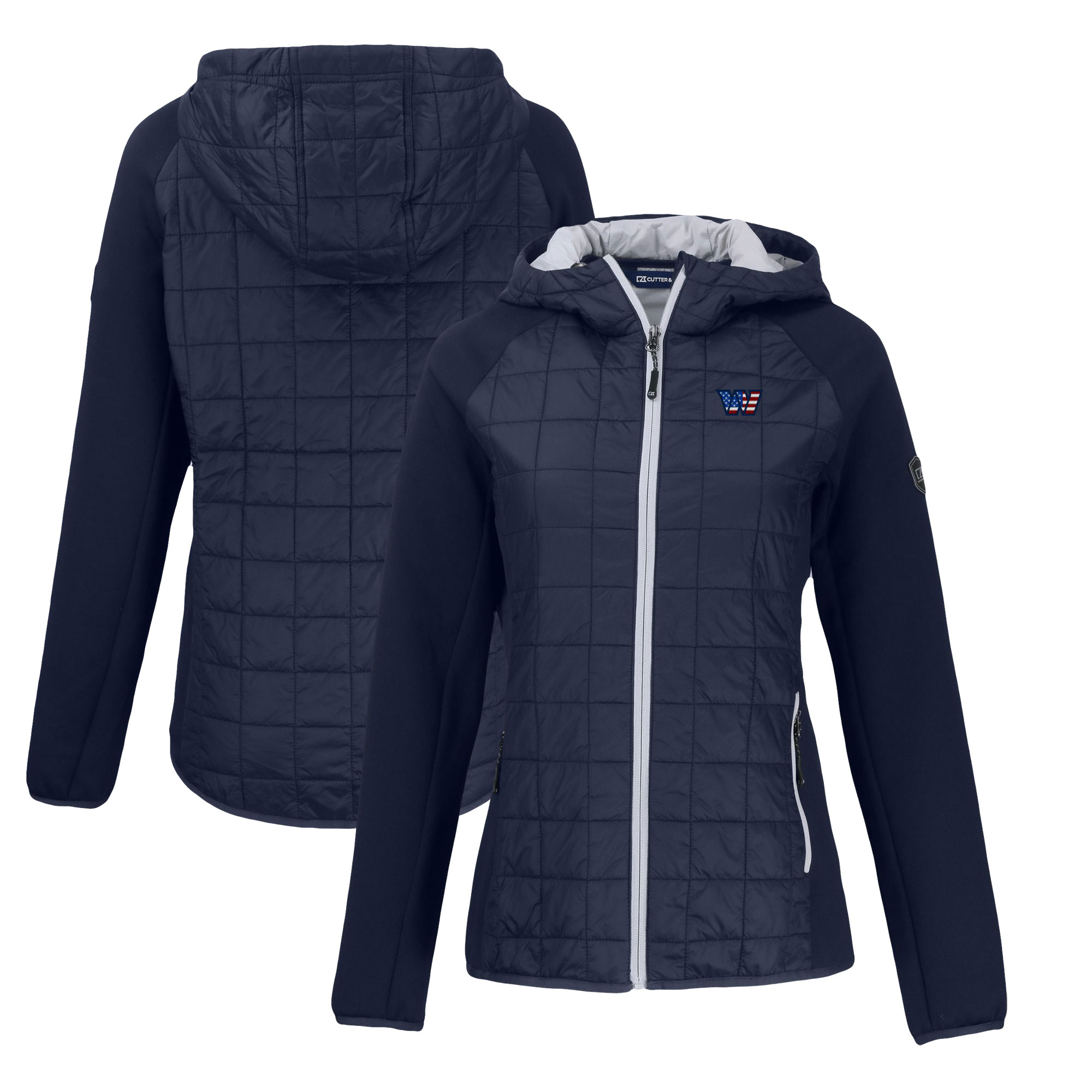 Women's Cutter & Buck Navy Washington Commanders Americana Rainier Primaloft Eco Full-Zip Hybrid Jacket