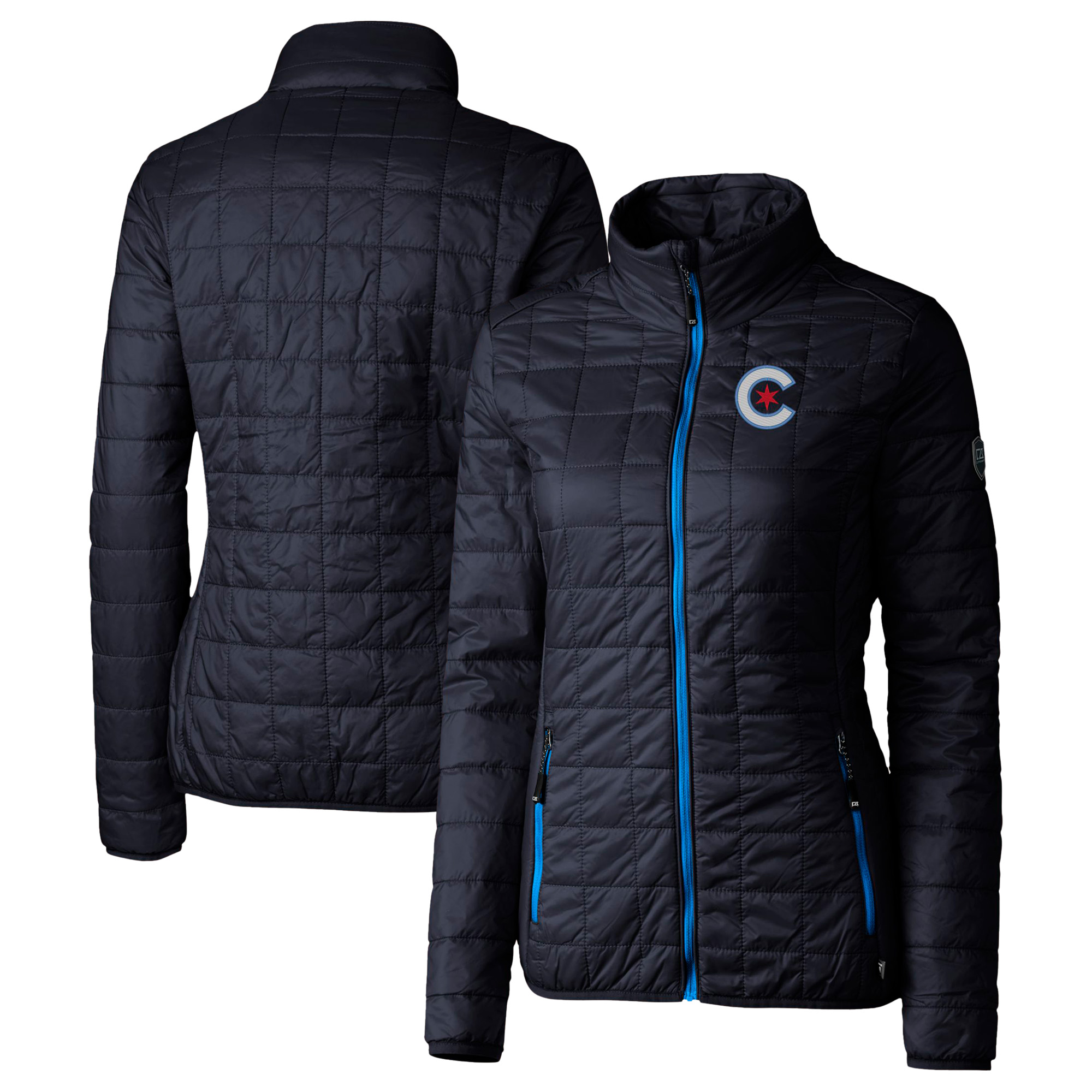 Women's Cutter & Buck Navy Chicago Cubs City Connect Rainier PrimaLoft Eco Insulated Full-Zip Puffer Jacket