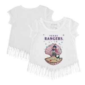 Girls Youth Tiny Turnip White Texas Rangers Mermaid Fringe T-Shirt