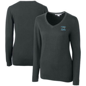 Women's Cutter & Buck Heather Charcoal Carolina Panthers Throwback Logo Lakemont Tri-Blend V-Neck Pullover Sweater