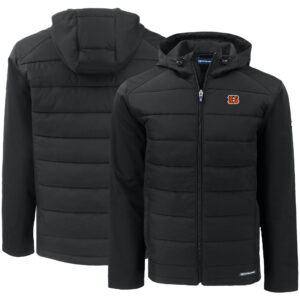 Men's Cutter & Buck Black Cincinnati Bengals  Evoke PrimaLoft Hybrid Eco Softshell Recycled Full-Zip Hooded Jacket