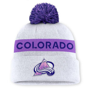 Men's Fanatics White Colorado Avalanche Hockey Fights Cancer Cuffed Knit Hat with Pom