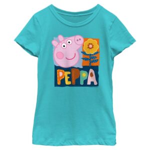 Girls Youth Mad Engine Turquoise Peppa Pig Flower Graphic T-Shirt