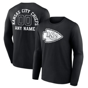 Men's  Black Kansas City Chiefs Personalized Name & Number Monochrome Long Sleeve T-Shirt