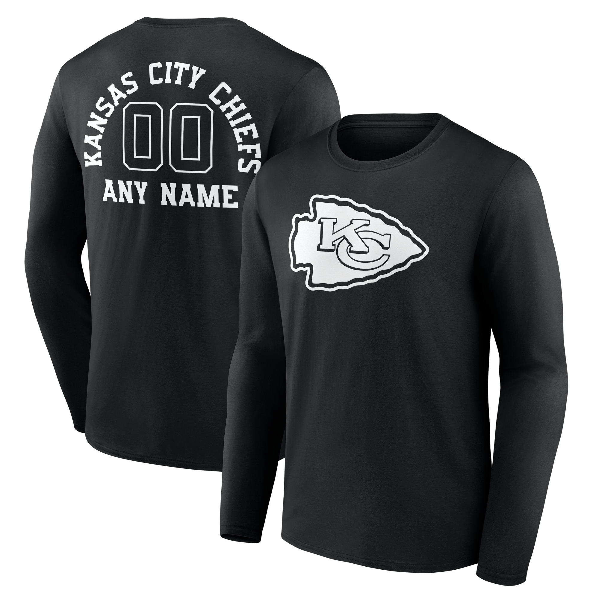 Men's Black Kansas City Chiefs Personalized Name & Number Monochrome Long Sleeve T-Shirt