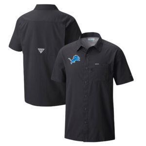 Men's Columbia  Black Detroit Lions Slack Tide Omni-Wick Button-Up Camp Shirt