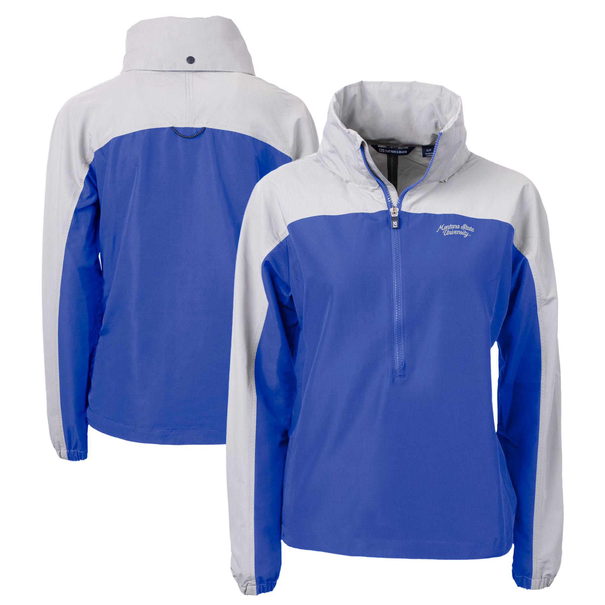 Women's Cutter & Buck Blue/Gray Montana State Bobcats Vault Charter Eco Recycled Half-Zip Anorak Jacket
