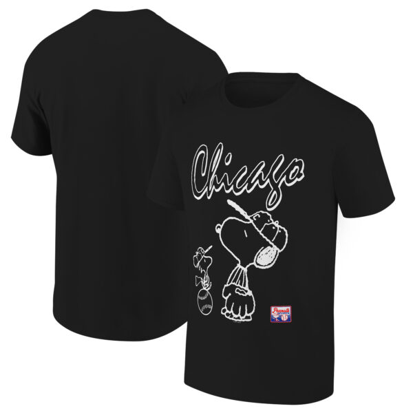 Men's Ripple Junction Snoopy Black Peanuts Chicago Baseball Graphic T-Shirt