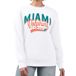 Women's G-III 4Her by Carl Banks  White Miami Dolphins Filigree Logo Graphic Fleece Pullover Sweatshirt