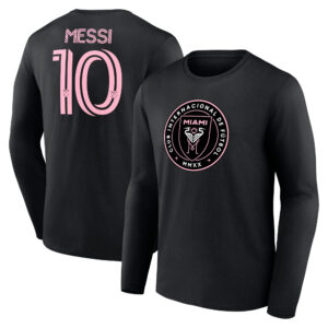 Men's Fanatics Lionel Messi Black Inter Miami CF Authentic Stack Name & Number Long Sleeve T-Shirt
