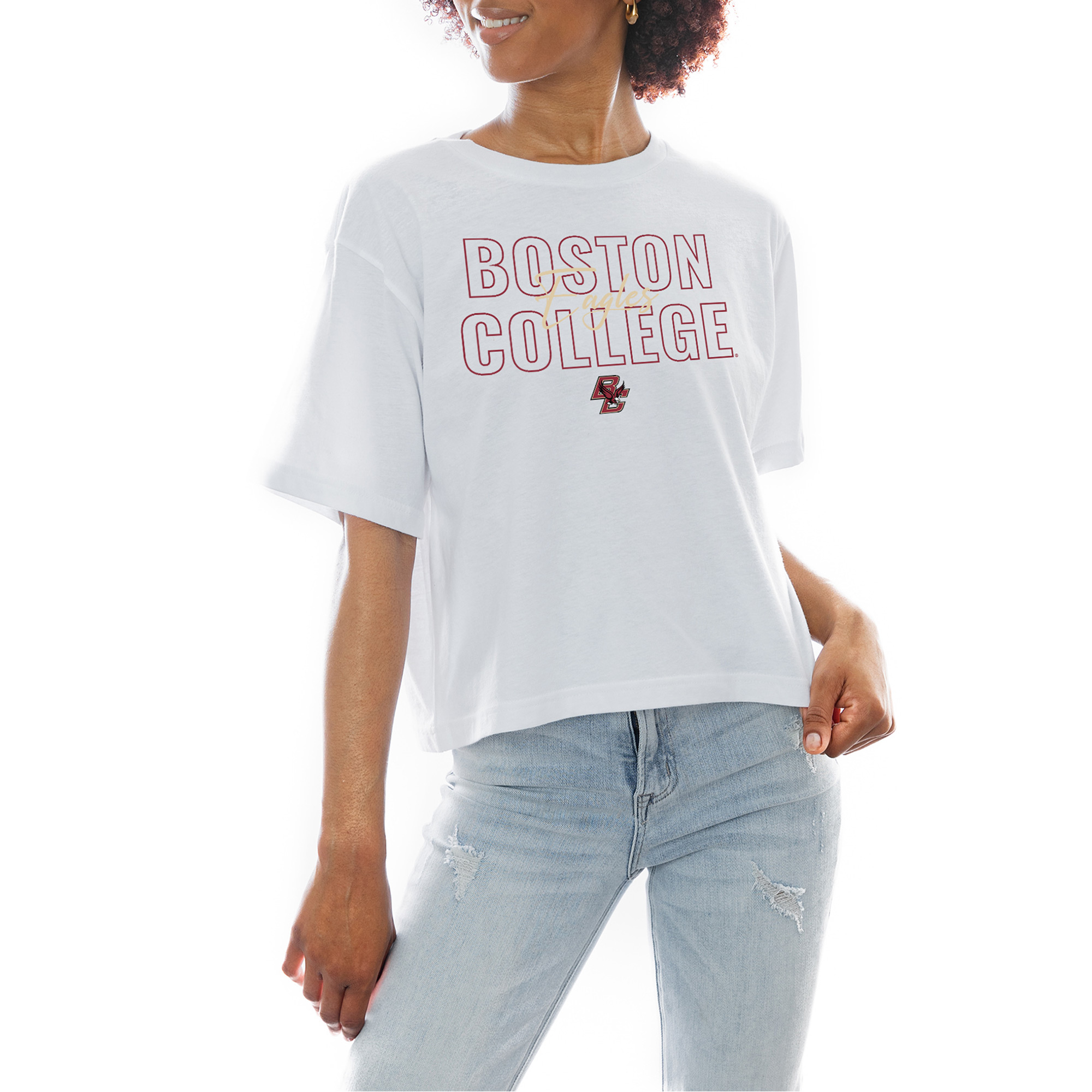 Women's Gameday Couture White Boston College Eagles Slogan Boxy Fit Cropped T-Shirt