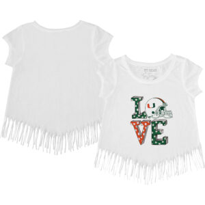 Girls Toddler Tiny Turnip White Miami Hurricanes Love Fringe T-Shirt