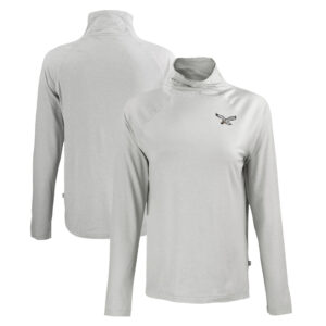 Women's Cutter & Buck Gray Philadelphia Eagles Historic Coastline Epic Comfort Eco Recycled Funnel Neck Raglan Pullover Sweatshirt