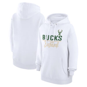 Women's G-III 4Her by Carl Banks White Milwaukee Bucks Graphics Fleece Pullover Hoodie