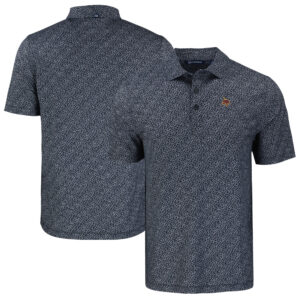 Men's Cutter & Buck Black Texas State Bobcats Pike Eco Pebble Print Stretch Recycled Polo