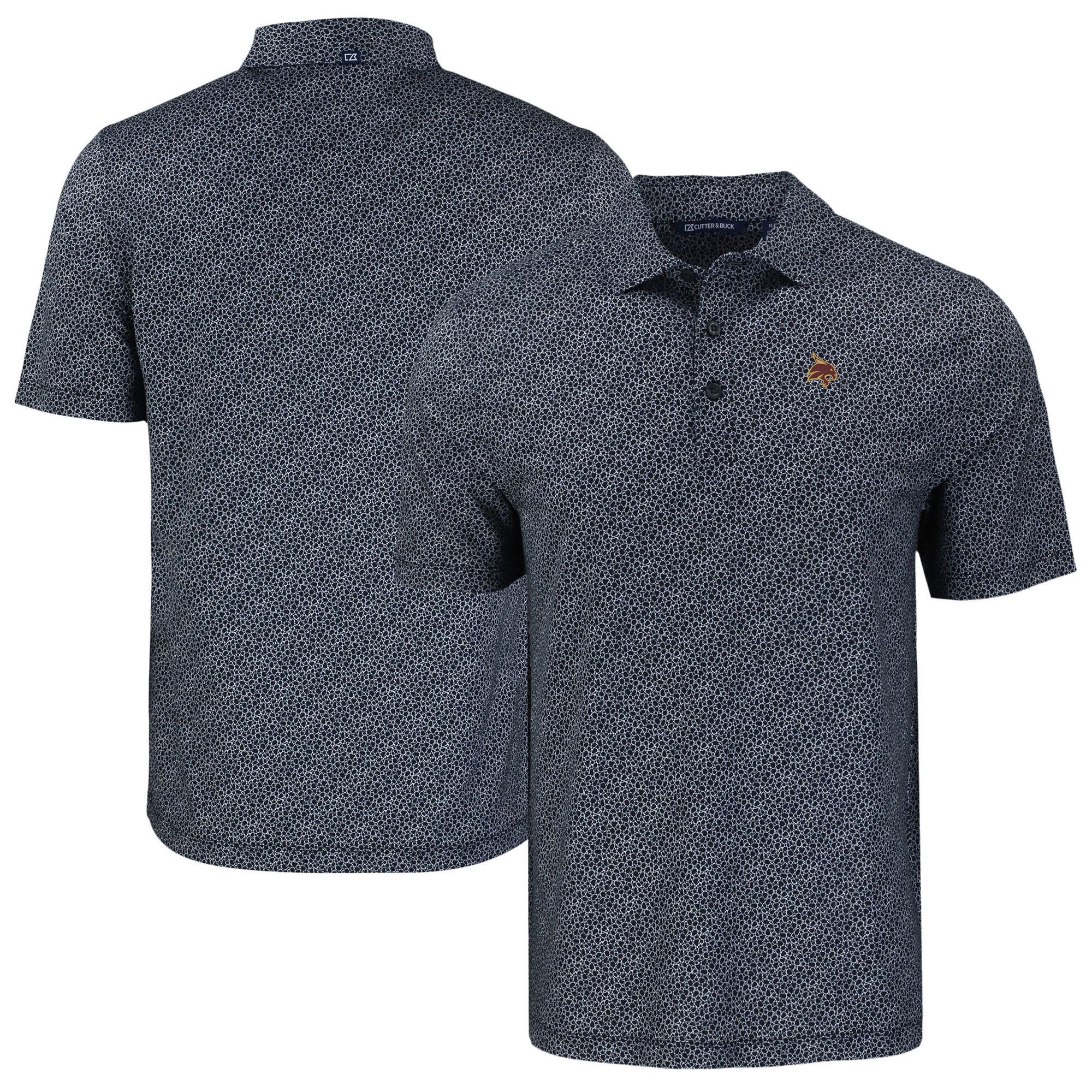 Men's Cutter & Buck Black Texas State Bobcats Pike Eco Pebble Print Stretch Recycled Polo