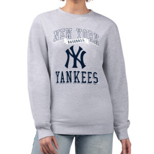 Women's G-III 4Her by Carl Banks Heather Gray New York Yankees Team Logo Graphic Tri-Blend Fleece Pullover Sweatshirt