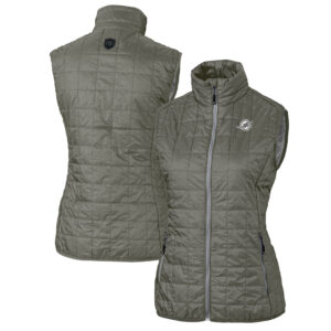 Women's Cutter & Buck Heather Gray Miami Dolphins Rainier PrimaLoft Eco Insulated Full-Zip Puffer Vest