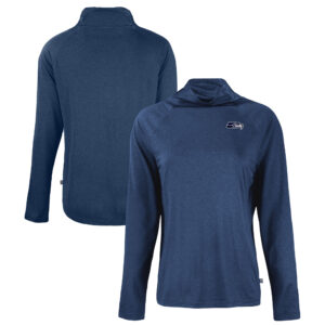 Women's Cutter & Buck College Navy Seattle Seahawks Coastline Epic Comfort Eco Recycled Funnel Neck Pullover Sweatshirt