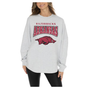 Women's Gameday Couture  Ash Arkansas Razorbacks Relaxed Fit French Terry Pullover Sweatshirt