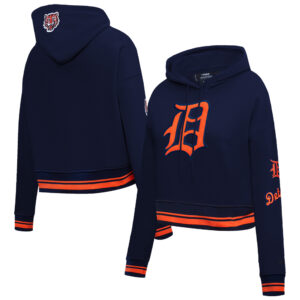 Women's Pro Standard Navy Detroit Tigers Cooperstown Collection Retro Classic Cropped Fleece Pullover Hoodie