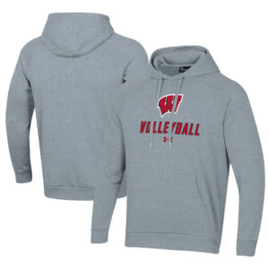 Men's Under Armour Grey Wisconsin Badgers Rival Fleece Pullover Hoodie