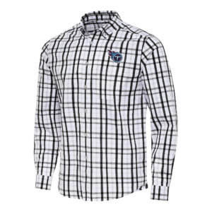 Men's Antigua Black/Gray Tennessee Titans Tending Woven Tri-Blend Long Sleeve Button-Down Shirt