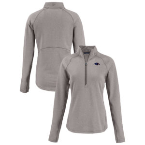 Women's Cutter & Buck Heather Gray Baltimore Ravens Americana Peshastin Eco Fleece Recycled Tri-Blend Raglan Half-Zip Jacket