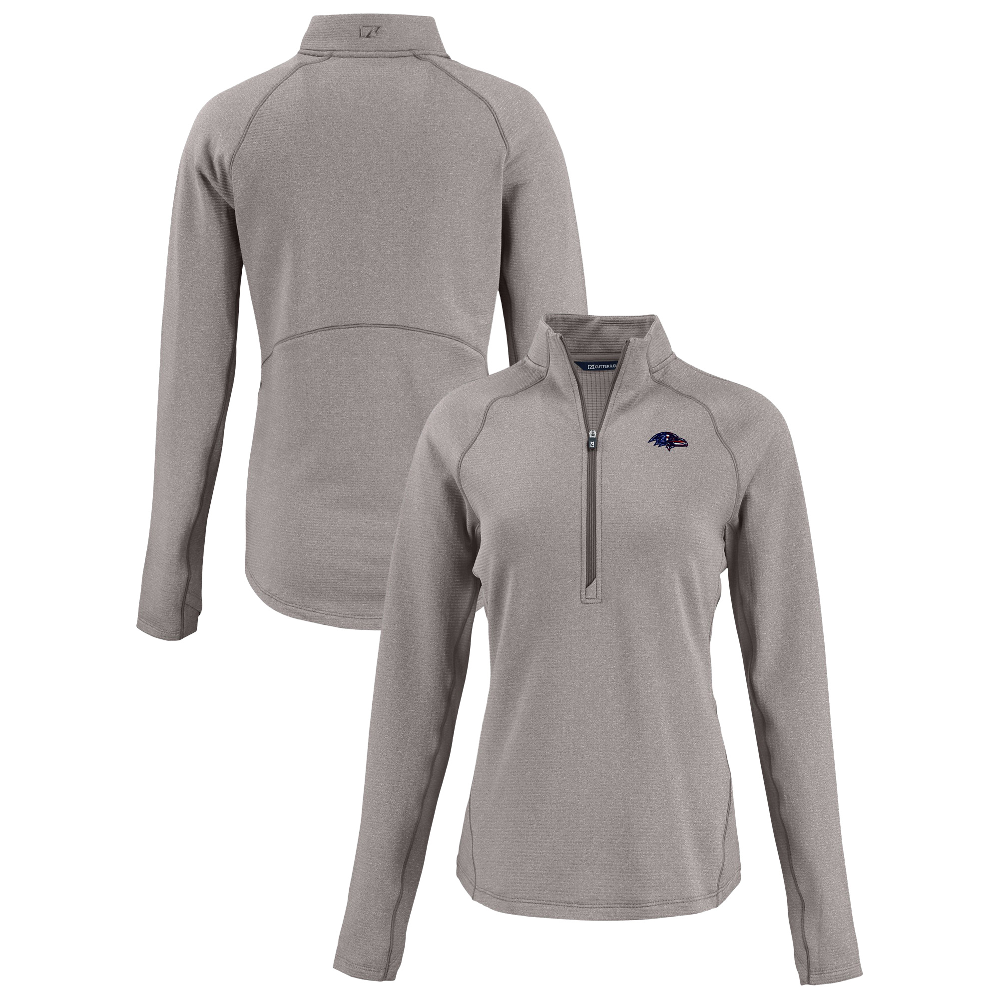 Women's Cutter & Buck Heather Gray Baltimore Ravens Americana Peshastin Eco Fleece Recycled Tri-Blend Raglan Half-Zip Jacket