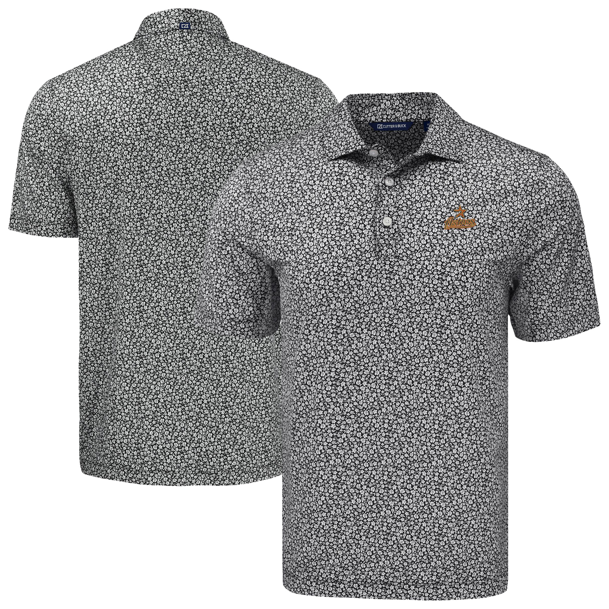 Men's Cutter & Buck Black Houston Astros Pike Eco Flora Print Recycled Polo