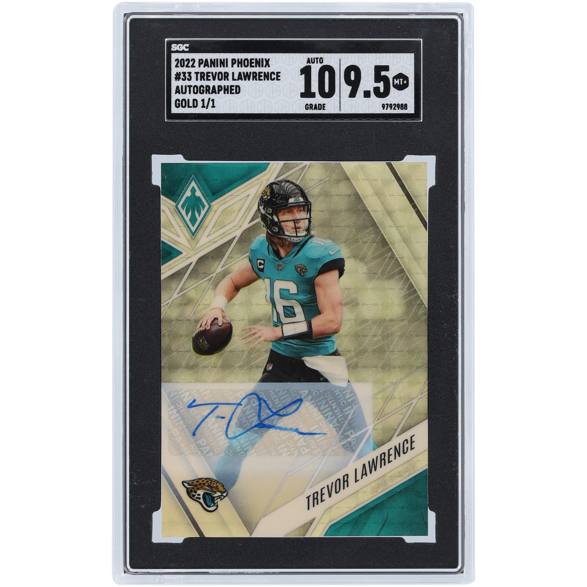 Trevor Lawrence Jacksonville Jaguars Autographed 2022 Panini Phoenix Gold Vinyl #33 #1/1 SGC Authenticated 9.5/10 Rookie Card