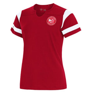 Women's Antigua Red Atlanta Hawks Encounter Short Sleeve Notch Neck Top