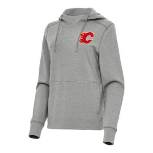 Women's Antigua Heather Gray Calgary Flames Justice Pullover Hoodie