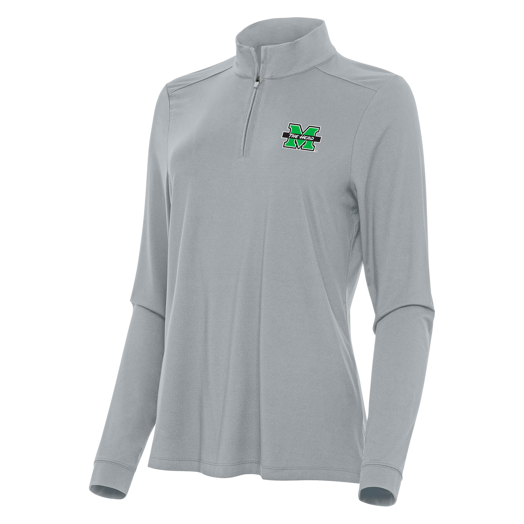 Women's Antigua Gray Marshall Thundering Herd Intent Quarter-Zip Top