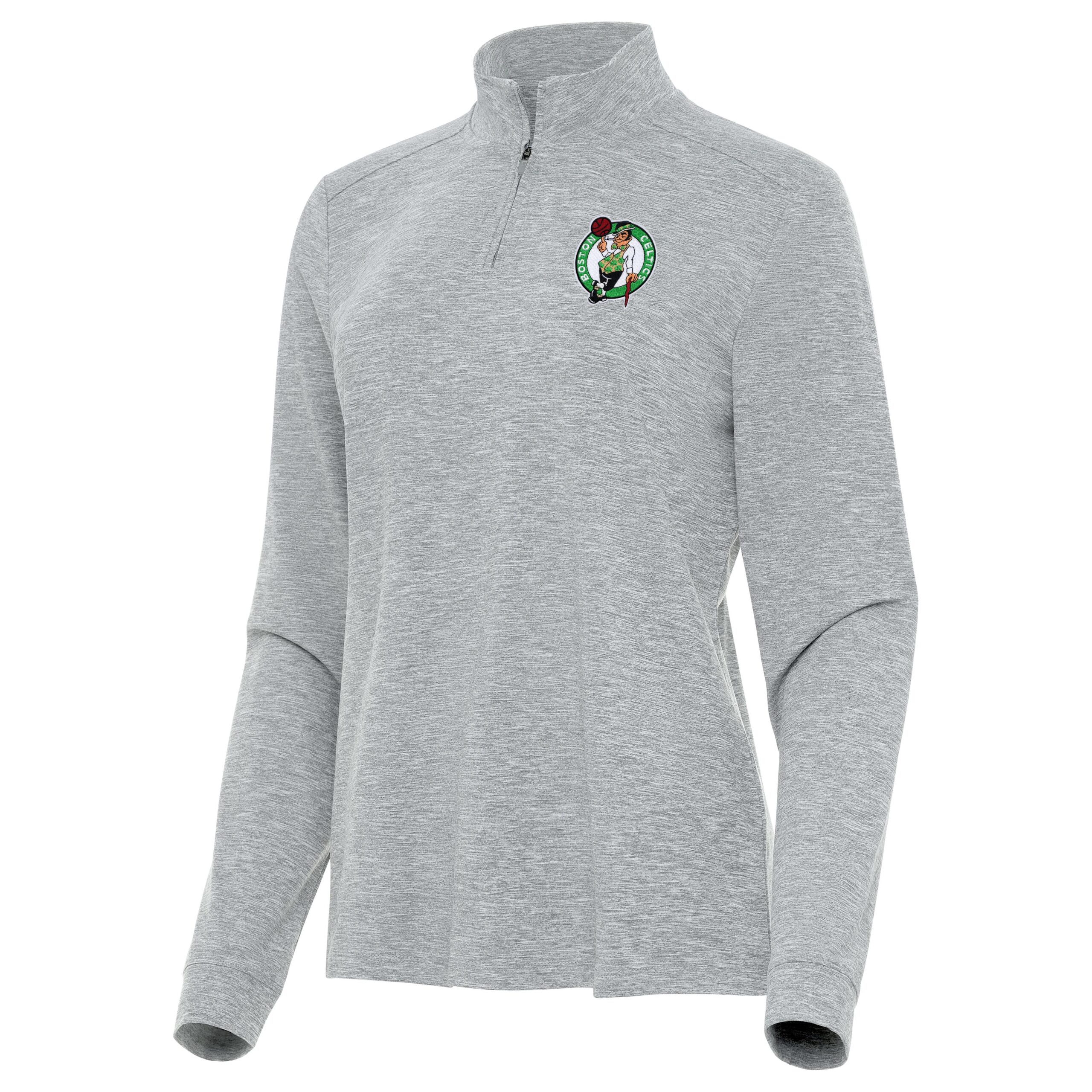 Women's Antigua Heather Gray Boston Celtics Mentor Quarter-Zip Mock Long Sleeve Top