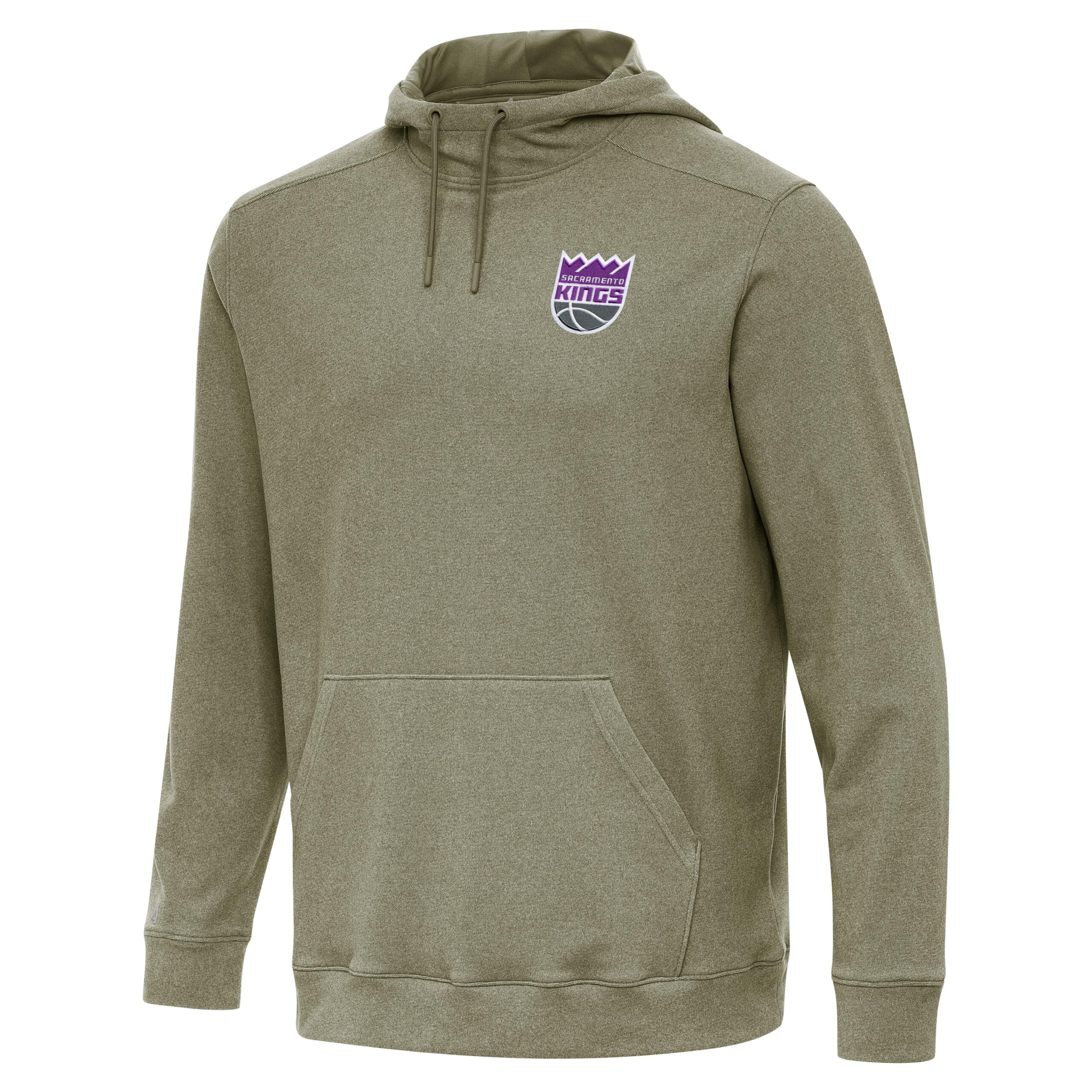 Men's Antigua Heather Olive Sacramento Kings Cloud Pullover Hoodie