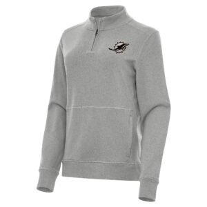 Women's Antigua  Heather Gray Miami Dolphins Crush Quarter-Zip Top